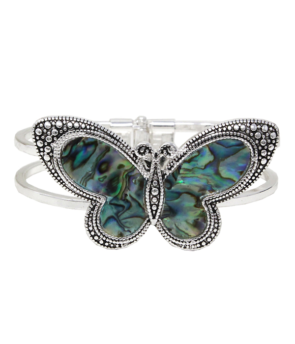 Abalone hinge bangle bracelet - butterfly