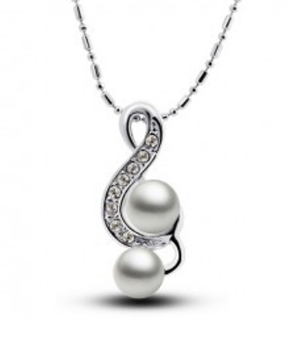 Pearl and crystal music note pendant necklace