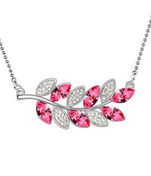 Crystal leaf pendant necklace