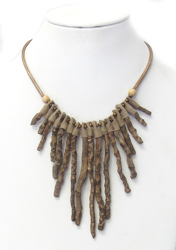 Natural wood stick tribal necklace