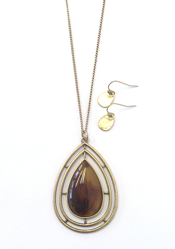 Tortoise teardrop pendant long necklace set