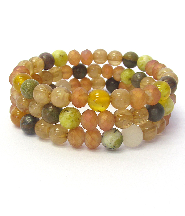 Genuine semi precious stone mix stretch 3 set of bracelet