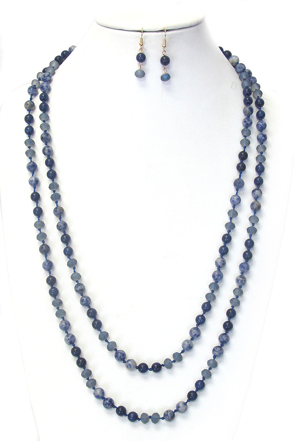 Genuine semi precious stone mix long necklace set