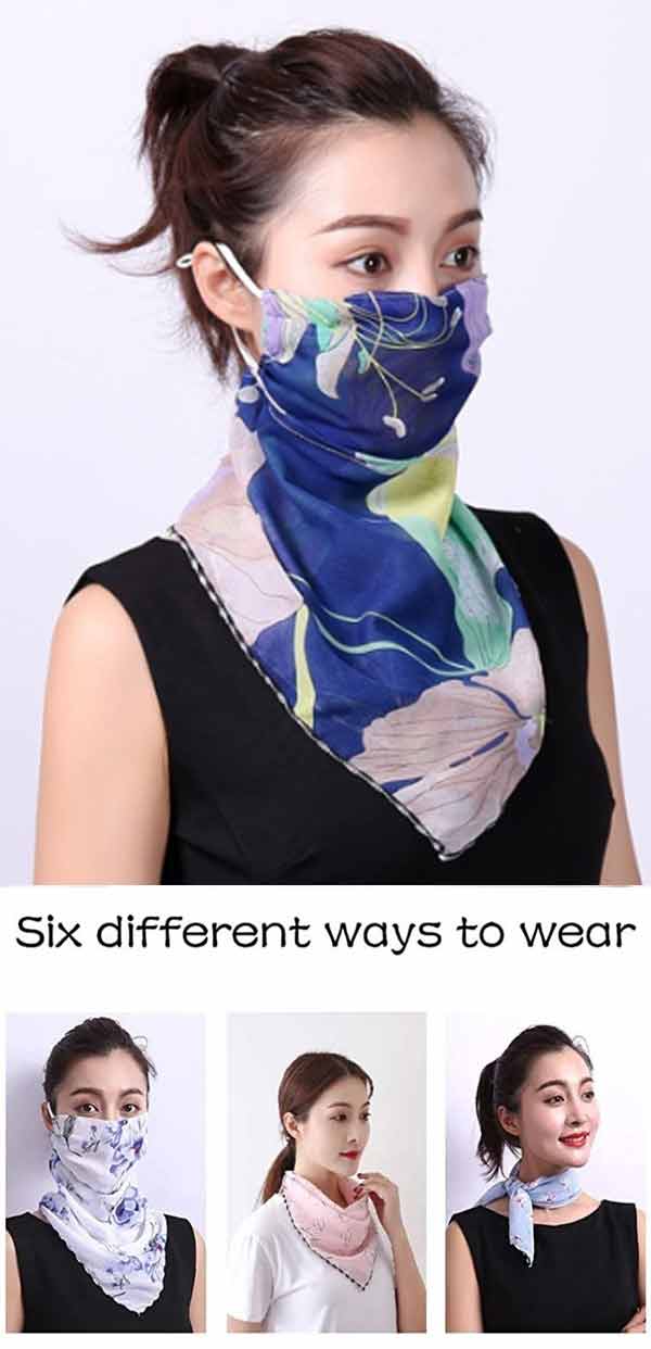 PEARL CHIFFON BREATHABLE SUNSCREEN FACE COVERING FACE MASK SCARF - ADJUSTABLE EAR LOOPS