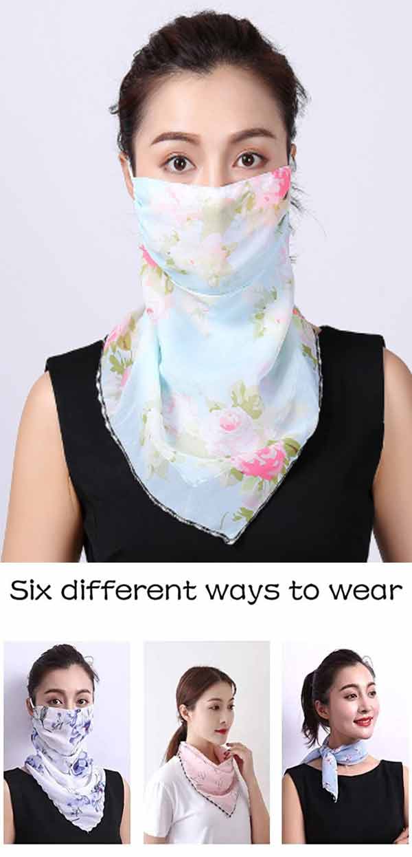 PEARL CHIFFON BREATHABLE SUNSCREEN FACE COVERING FACE MASK SCARF - ADJUSTABLE EAR LOOPS