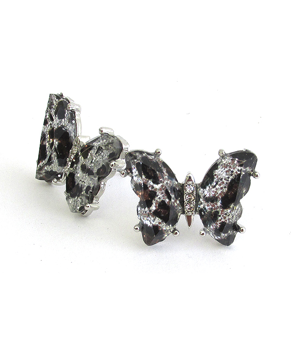 FACET GLASS AND CRYSTAL MIX ANIMAL PRINT BUTTERFLY STUD EARRING - LEOPARD