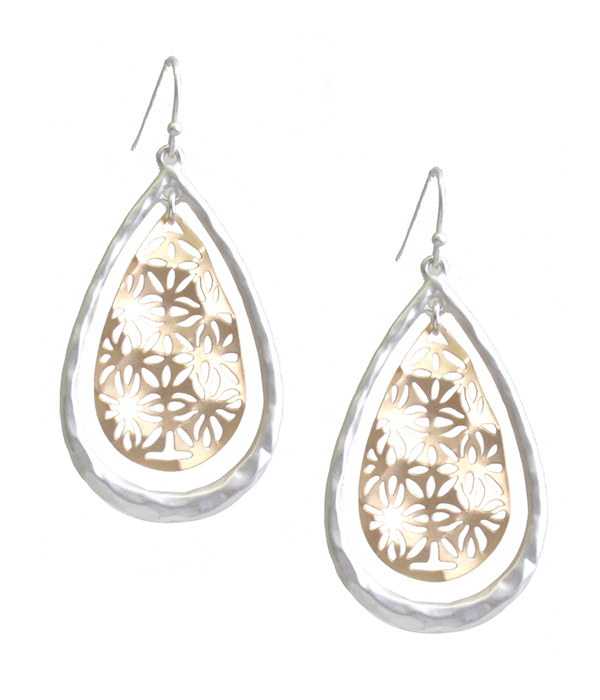 METAL FILIGREE TEARDROP EARRING