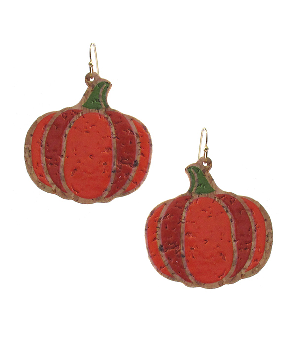 THANKSGIVING THEME CORK TEARDROP EARRING - PUMPKIN