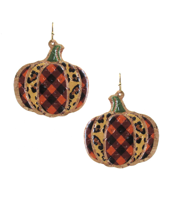 THANKSGIVING THEME CORK TEARDROP EARRING - PUMPKIN