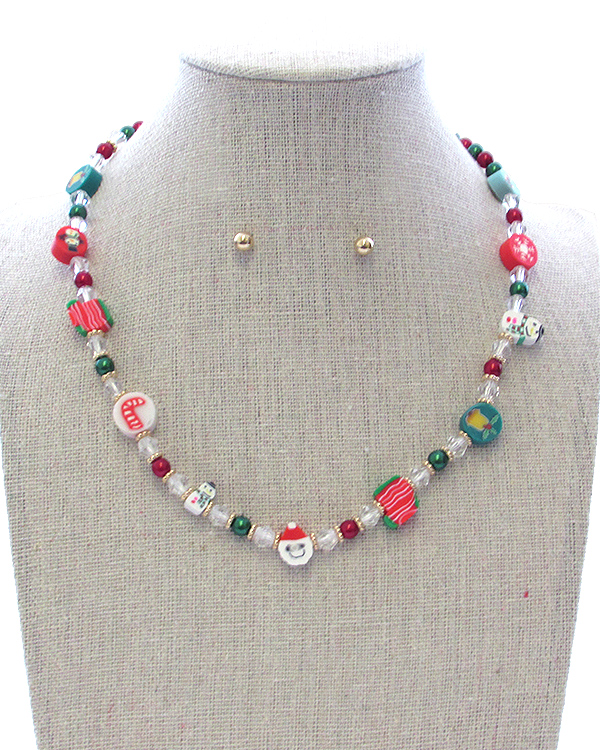 Christmas theme facet stone and clay bead mix necklace set