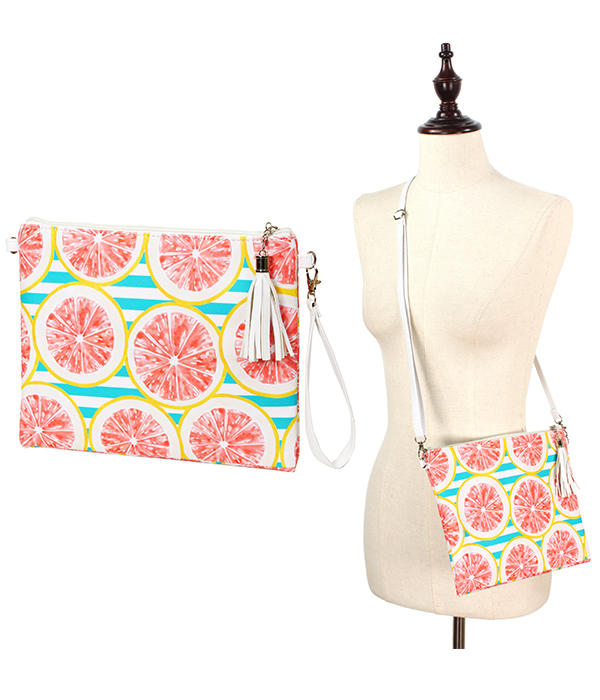Double strap fruit theme cross body clutch - orange - polyester