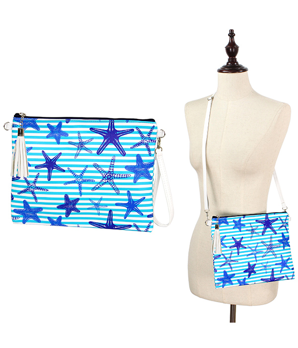 DOUBLE STRAP SEALIFE THEME CROSS BODY CLUTCH - STARFISH - POLYESTER