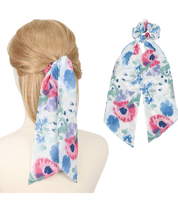 FLORAL PRINT HAIR SCARF - 100% POLYESTER