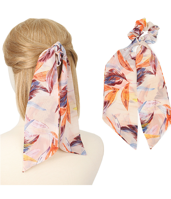 LEAF PRINT HAIR SCARF - 100% POLYESTER