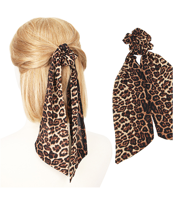 LEOPARD PRINT HAIR SCARF - 100% POLYESTER