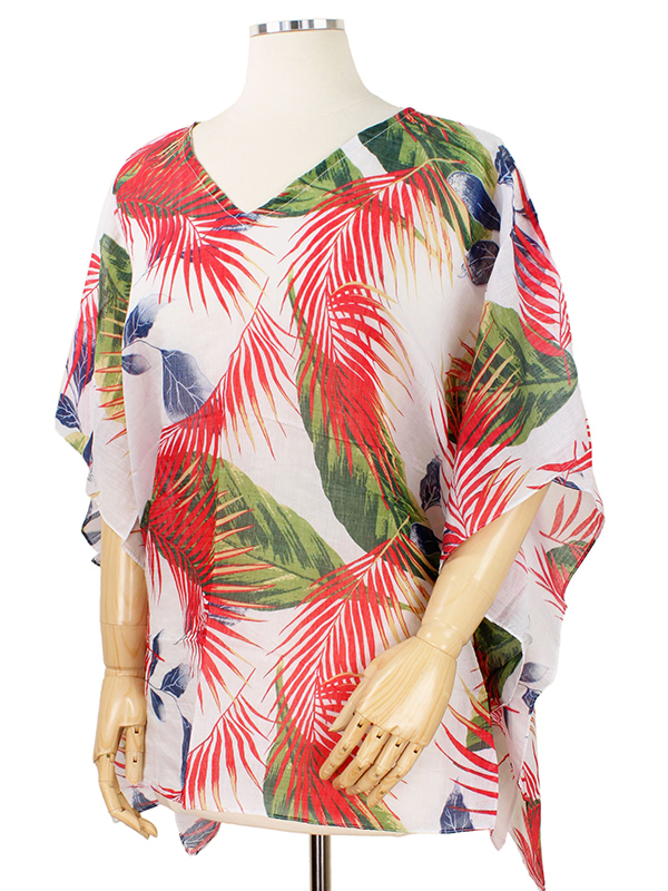 TROPICAL THEME SUMMER PONCHO - LEAF - 100% VISCOSE