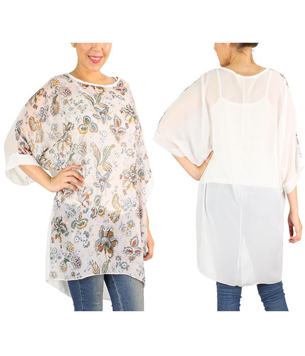 PAISLEY CHIFFON PONCHO - 100% POLYESTER