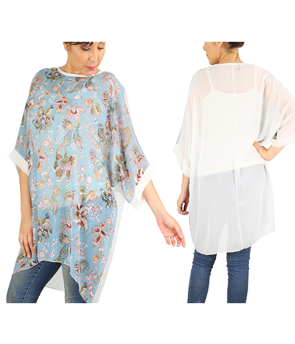 PAISLEY CHIFFON PONCHO - 100% POLYESTER