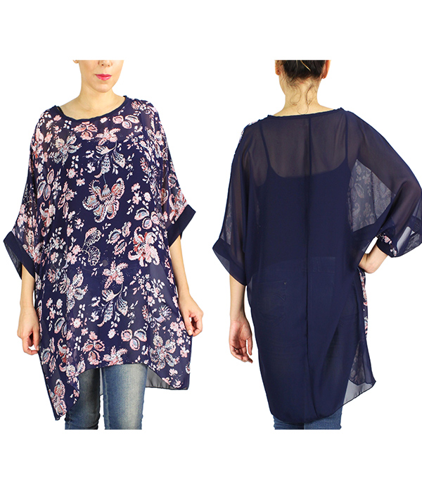 PAISLEY CHIFFON PONCHO - 100% POLYESTER