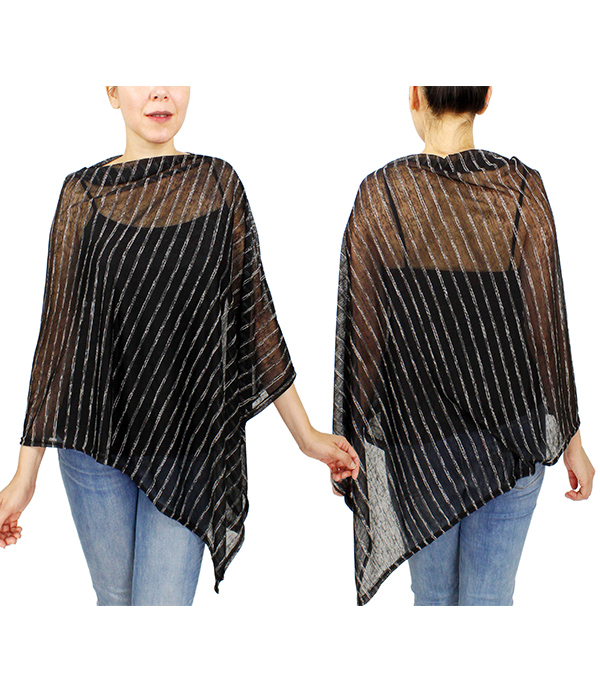 STRIPE JERSEY PONCHO - 100% POLYESTER