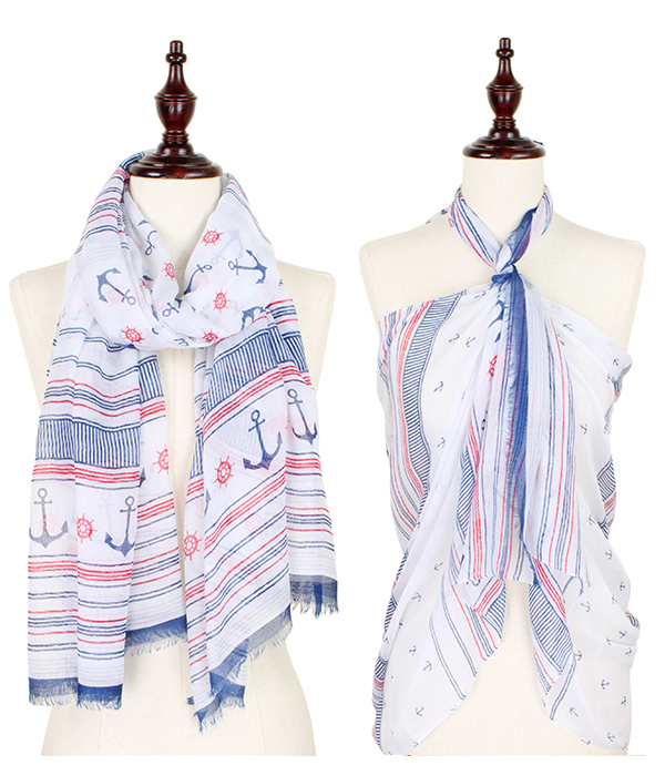 NAUTICAL PRINT SCARF - 100% POLYESTER