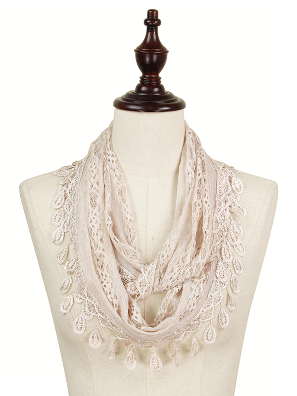 Tassel drop soft lace infinity scarf - 100% polyester