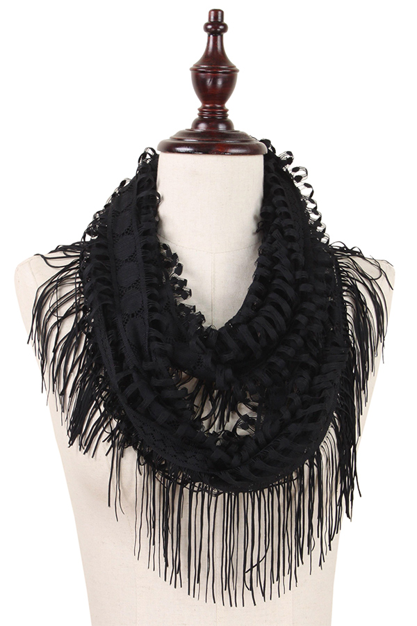 TASSEL DROP LACE INFINITY SCARF - 100% POLYESTER