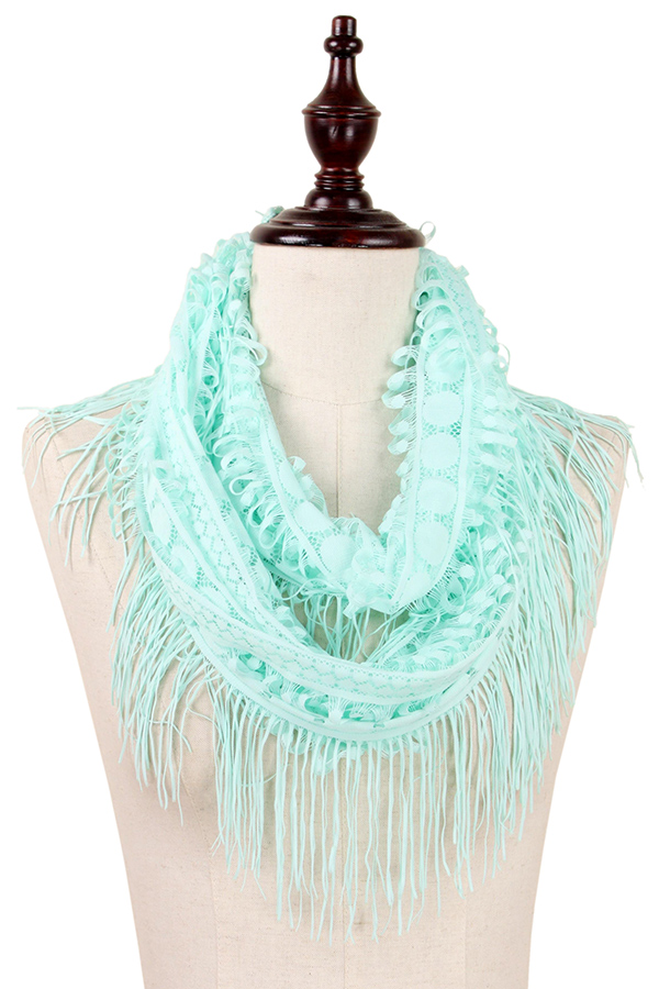 TASSEL DROP LACE INFINITY SCARF - 100% POLYESTER