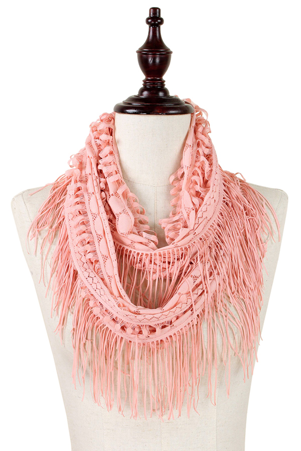 TASSEL DROP LACE INFINITY SCARF - 100% POLYESTER