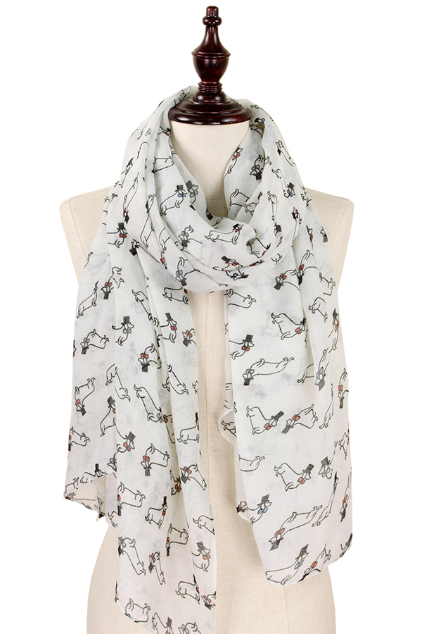 GENTLE DACHSHUND PRINT SCARF - 100% POLYESTER