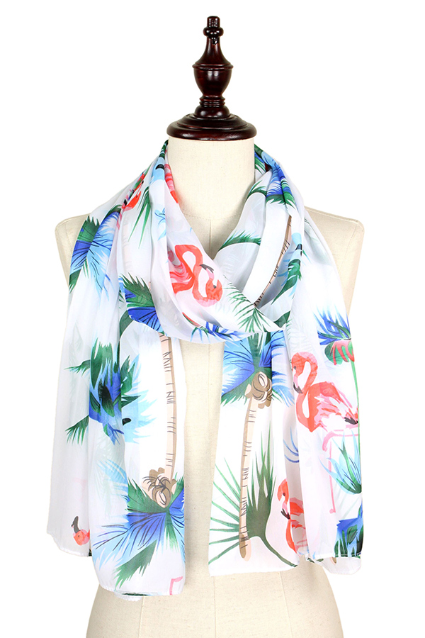 FLAMINGO PRINT SCARF - 100% POLYESTER