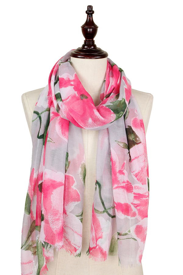 FLOWER PRINT SCARF - 100% POLYESTER