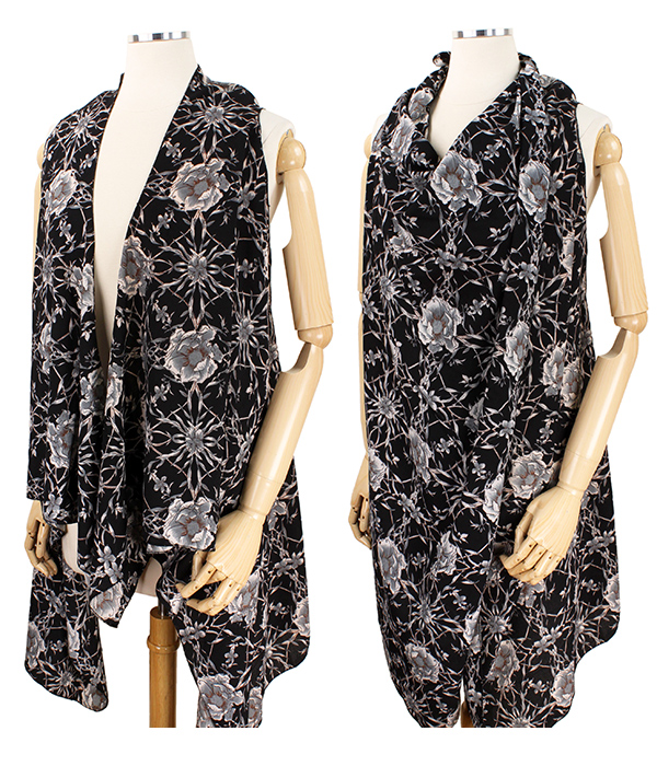 FLOWER PATTERN VEST COVER UPS - 100% POLYESTER