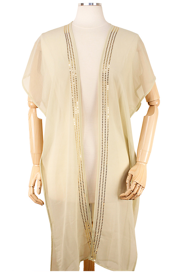 Sequins deco chiffon ruana - 100% polyester