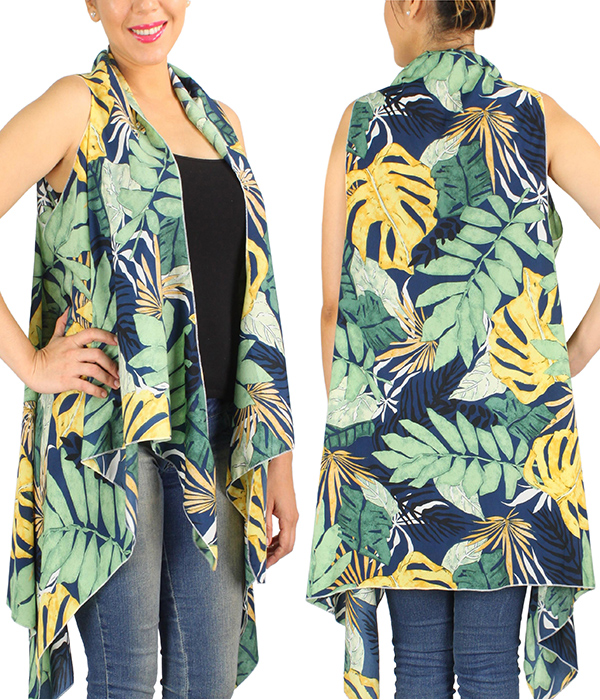 TROPICAL PRINT VEST COVER UPS - 100% POLYESTER