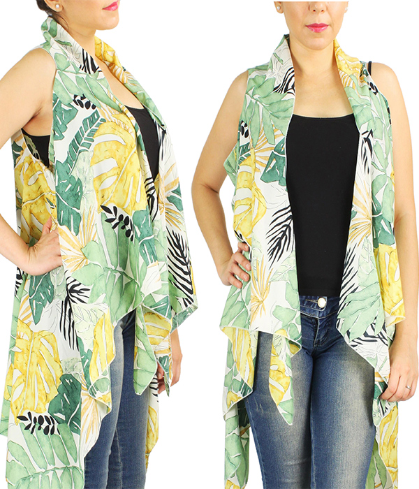 TROPICAL PRINT VEST COVER UPS - 100% POLYESTER