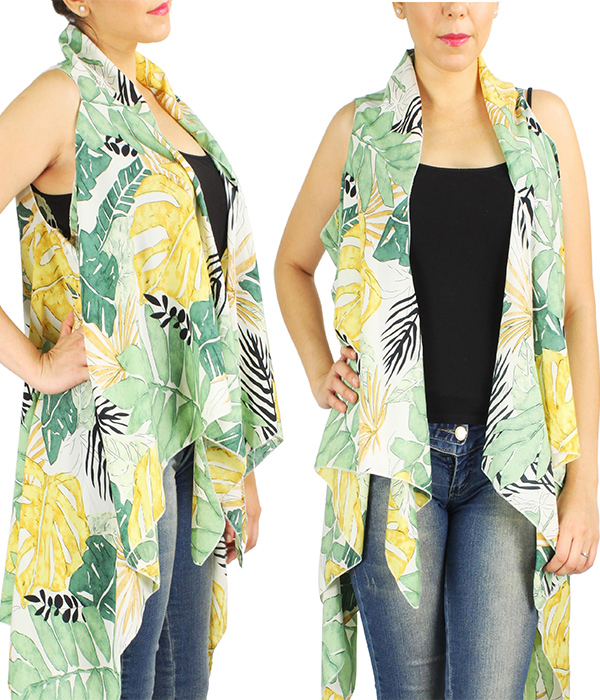 Tropical print vest cover ups - 100% polyester