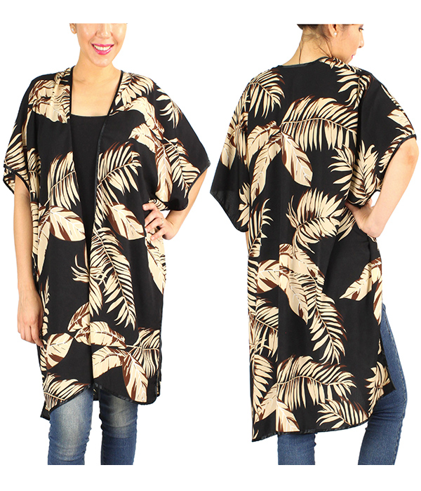 PALM TREE LEAVES KIMONO - 100% POLYESTER