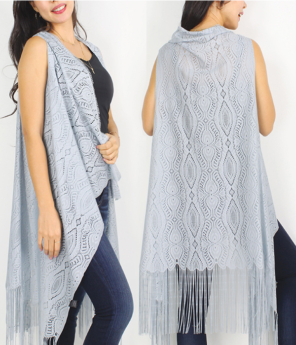 TASSEL DROP LACE VEST - 100% POLYESTER