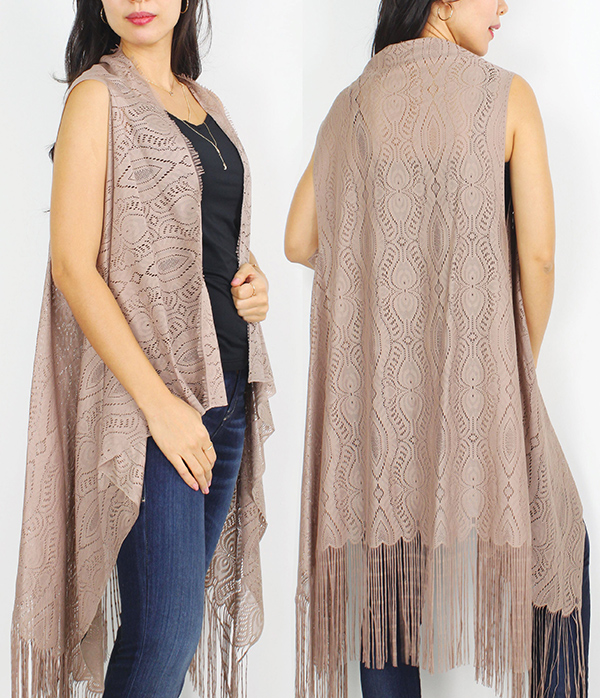 TASSEL DROP LACE VEST - 100% POLYESTER