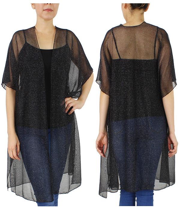 LUREX SHEER KIMONO VEST - 100% POLYESTER