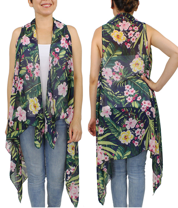 FLORAL PRINT CHIFFON VEST - 100% POLYESTER