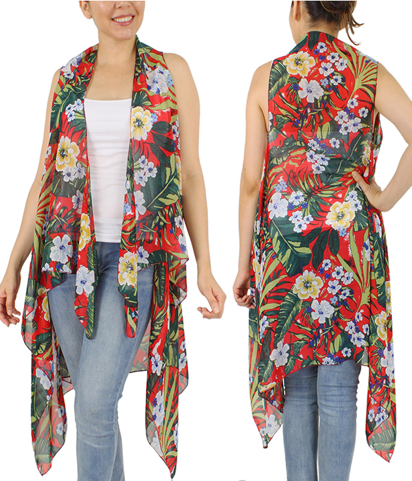 FLORAL PRINT CHIFFON VEST - 100% POLYESTER