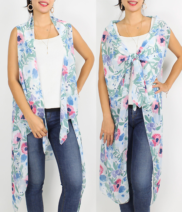 Flower print vest cover ups - 100% polyester