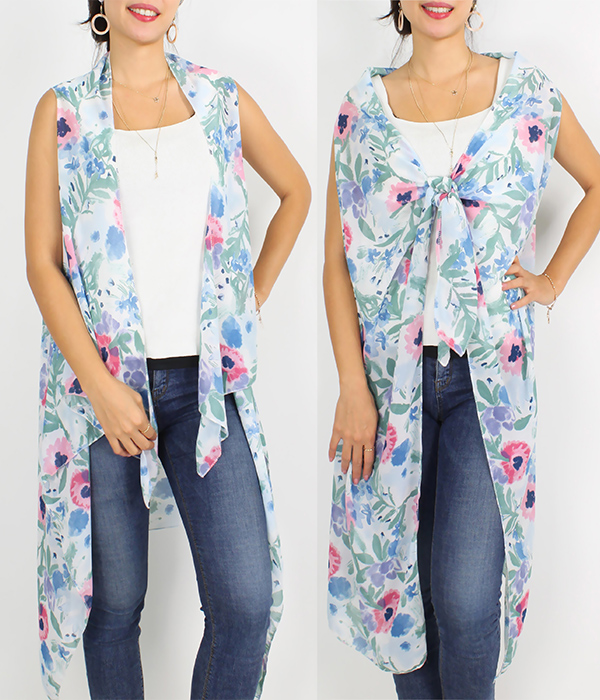 FLOWER PRINT VEST COVER UPS - 100% POLYESTER