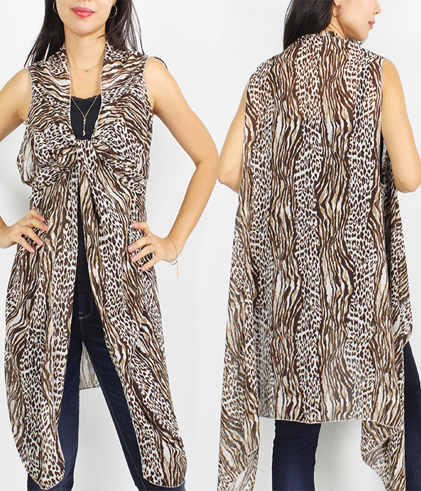 ANIMAL PRINT VEST COVER UPS - 100% POLYESTER