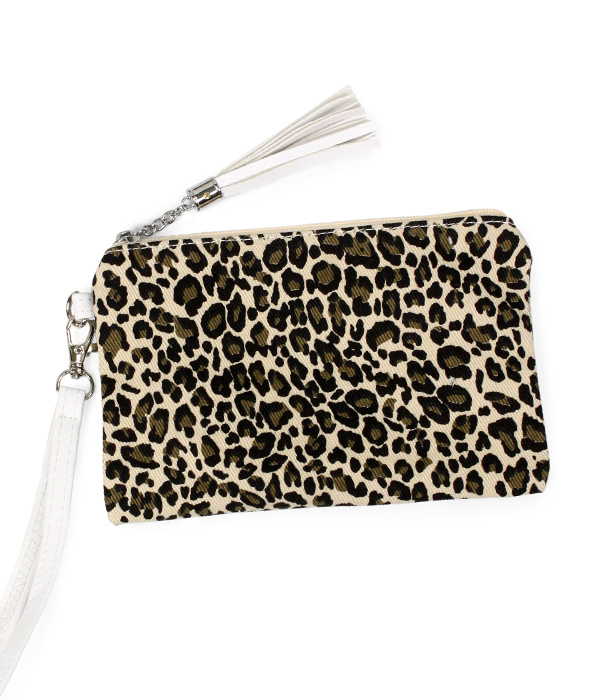 LEOPARD PRINT WRISTLET WALLET - 100% POLYESTER