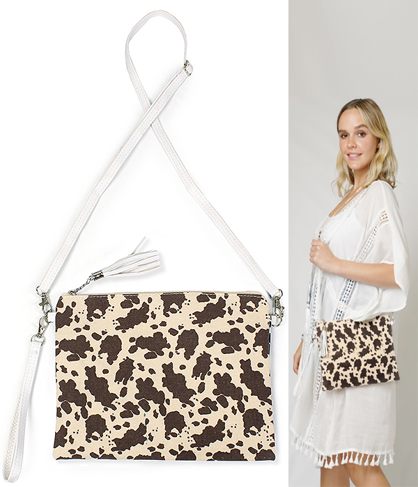 COW PRINT CROSSBODY CLUTCH BAG - 100% POLYESTER