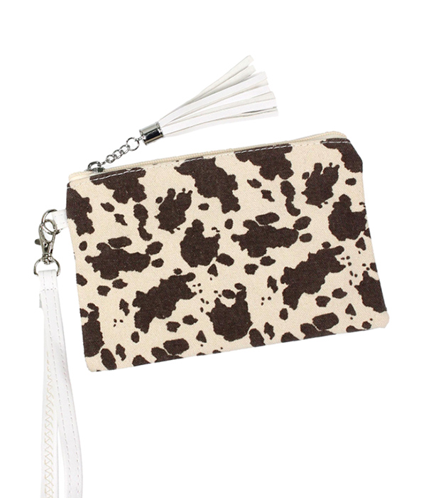 COW PRINT WRISTLET WALLET - 100% POLYESTER