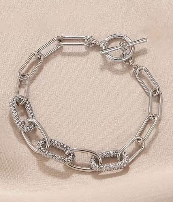 Rhinestone chain toggle bracelet